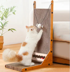 Wood Cat Scratcher - Funny Cat with Corrugated Base