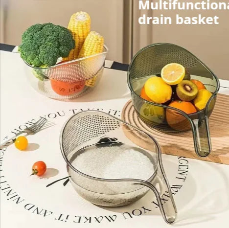 3 in 1 Drain Basket – Rice Washer, Veggie Basin, & Fruit Strainer