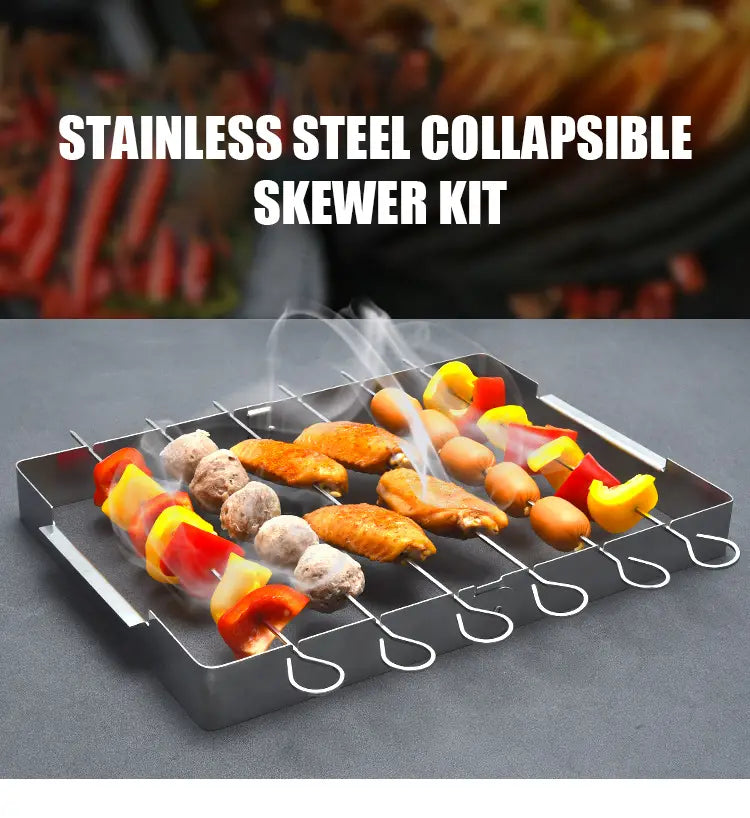 Portable Stainless Steel BBQ Grill with Skewers Rack