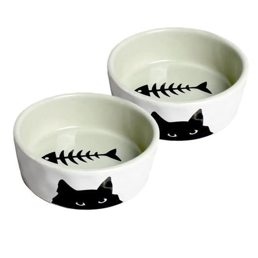 Cat Bowls - Premium Ceramic Cat Food and Water Dish Set of 2