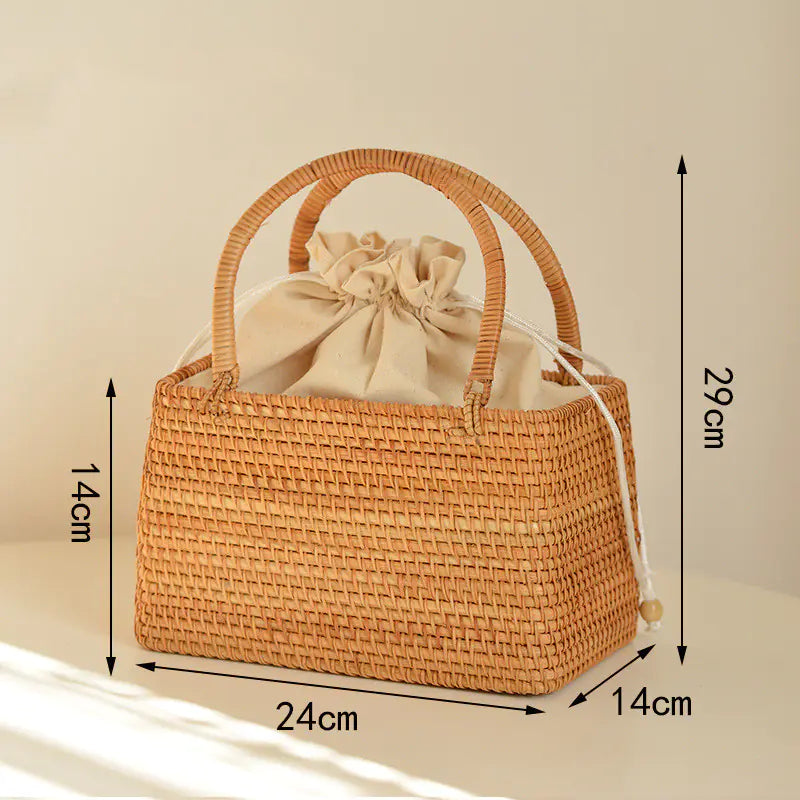 Handwoven Rattan Picnic Basket for Storage and Outings