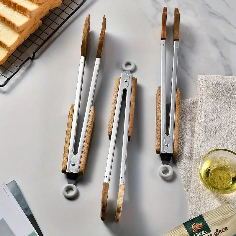 9-Inch Polished Stainless Steel BBQ Tongs (1pc)