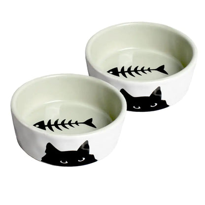 Cat Bowls - Premium Ceramic Cat Food and Water Dish Set of 2