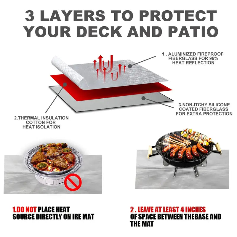 1pc Fireproof Mat for Outdoor Deck and Patio Grill