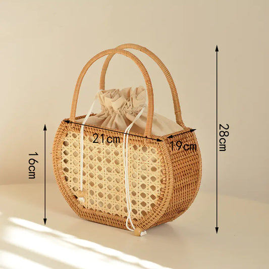 Handwoven Rattan Picnic Basket for Storage and Outings