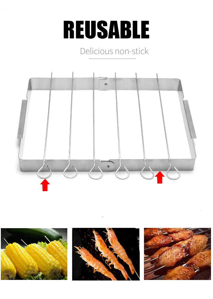 Portable Stainless Steel BBQ Grill with Skewers Rack